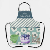 Baker op het werk Blauwgroen Stripes en bloemen Schort (Voorkant)