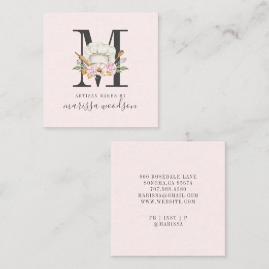 Baker Pastry Chef Bakers Tools Monogramroze S Vierkante Visitekaartje (Voorkant / Achterkant)