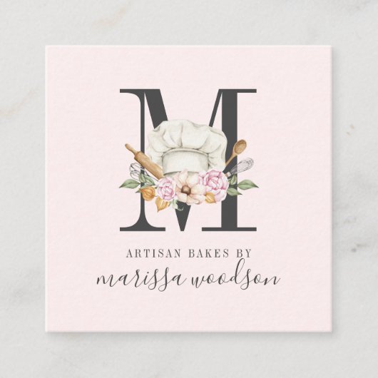 Baker Pastry Chef Bakers Tools Monogramroze S Vierkante Visitekaartje (Voorkant)