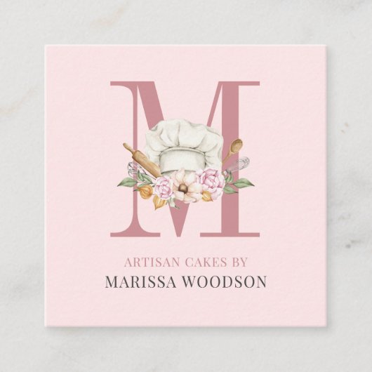 Baker Pastry Chef Bakers Tools Roze Square Busines Vierkante Visitekaartje (Voorkant)