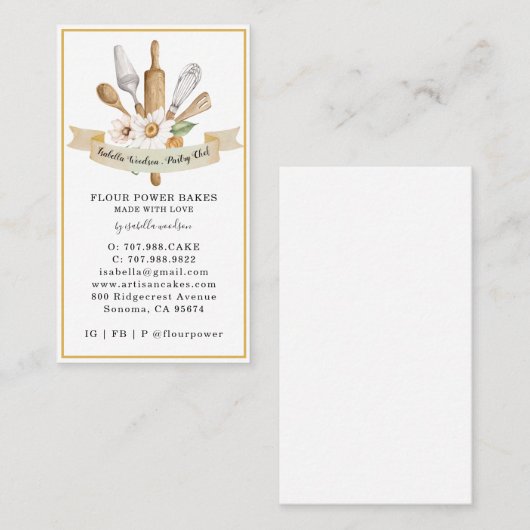 Baker Pastry Chef Bakers Tools Square Business Car Visitekaartje (Voorkant / Achterkant)