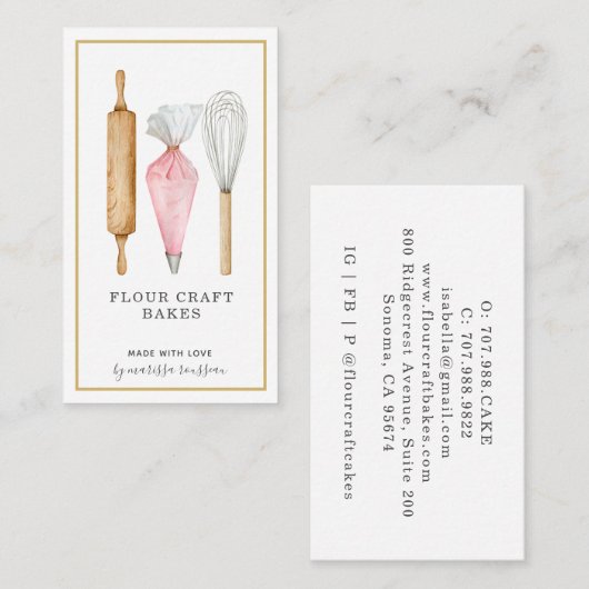 Baker Pastry Chef Baking Utensils Visitekaartje (Voorkant / Achterkant)