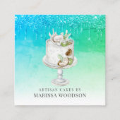 Baker Pastry Chef Cake Blue Green Glitter Drift Sq Vierkante Visitekaartje (Voorkant)