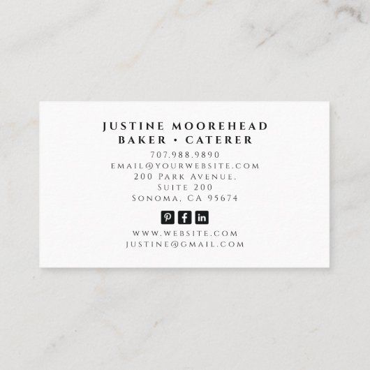 Baker Pastry Chef Dessert Cateraar Visitekaartje (Achterkant)