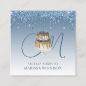 Baker Pastry Chef Elegant Cake Blue Glitter Driver Vierkante Visitekaartje (Voorkant)