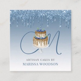 Baker Pastry Chef Elegant Cake Blue Glitter Driver Vierkante Visitekaartje