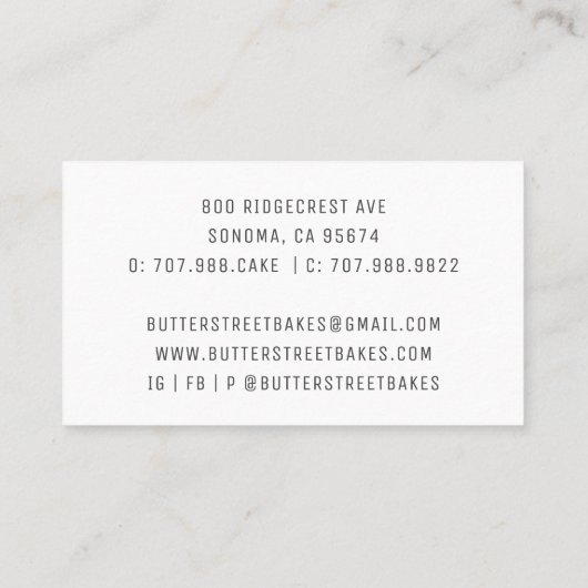 Baker Pastry Chef Elegant Cake Visitekaartje (Achterkant)
