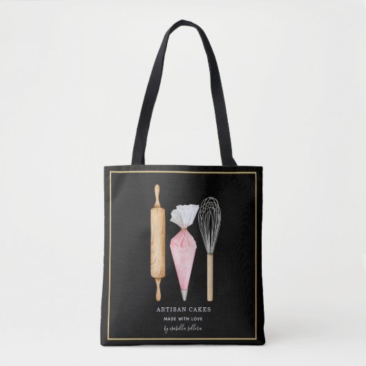 Baker Pastry Chef-gereedschap op zwart Tote Bag (Voorkant)