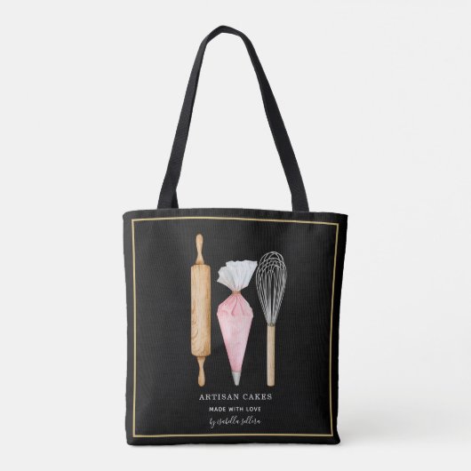 Baker Pastry Chef-gereedschap op zwart Tote Bag (Achterkant)