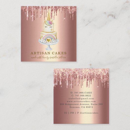 Baker Pastry Chef Glitter Drift Roos Gold Cake Vierkante Visitekaartje (Voorkant / Achterkant)