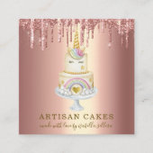Baker Pastry Chef Glitter Drift Roos Gold Cake Vierkante Visitekaartje (Voorkant)