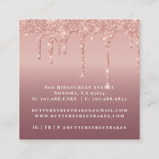 Baker Pastry Chef Glitter Drift Roos Gold Vierkante Visitekaartje (Achterkant)