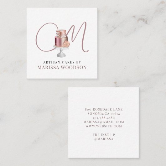 Baker Pastry Chef Pink Elegant Cake Square Busines Vierkante Visitekaartje (Voorkant / Achterkant)