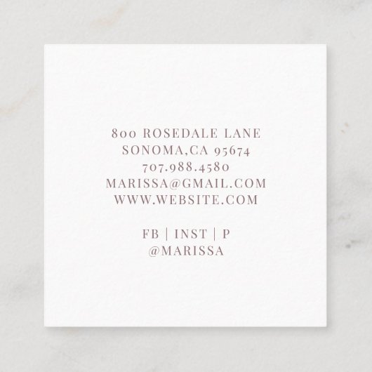 Baker Pastry Chef Pink Elegant Cake Square Busines Vierkante Visitekaartje (Achterkant)