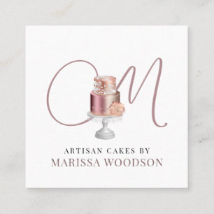 Baker Pastry Chef Pink Elegant Cake Square Busines Vierkante Visitekaartje