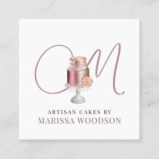 Baker Pastry Chef Pink Elegant Cake Square Busines Vierkante Visitekaartje (Voorkant)