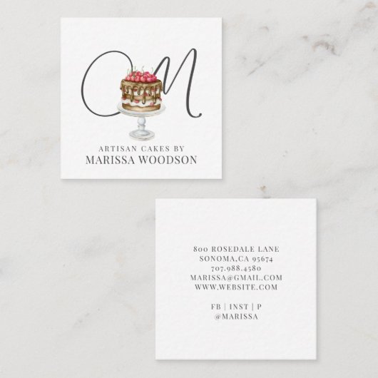 Baker Pastry Chef Pink Elegant Cake Vierkante Visitekaartje (Voorkant / Achterkant)