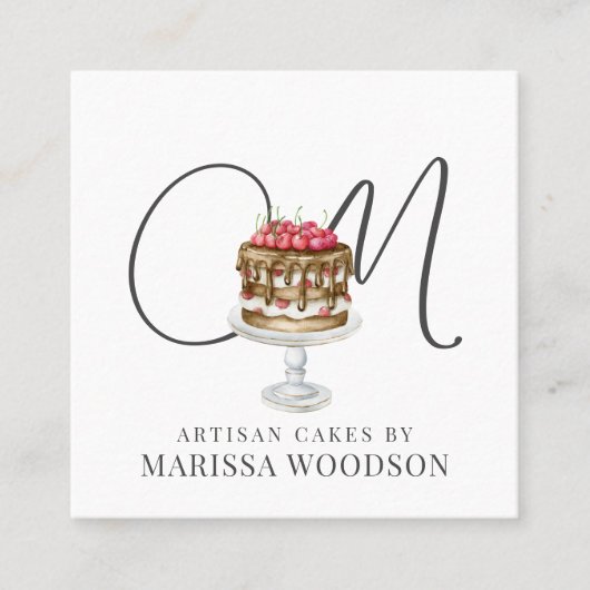 Baker Pastry Chef Pink Elegant Cake Vierkante Visitekaartje (Voorkant)