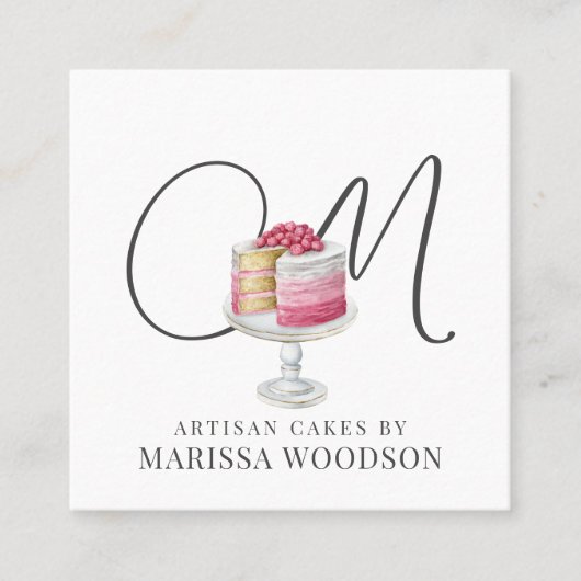Baker Pastry Chef Pink Elegant Cake Vierkante Visitekaartje (Voorkant)
