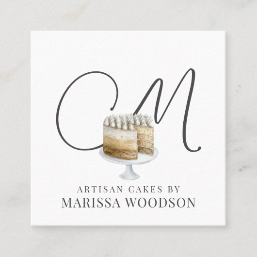 Baker Pastry Chef Pink Elegant Cake Vierkante Visitekaartje (Voorkant)