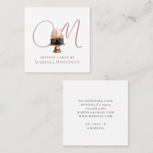 Baker Pastry Chef Pink Elegant Cake Vierkante Visitekaartje (Voorkant / Achterkant)