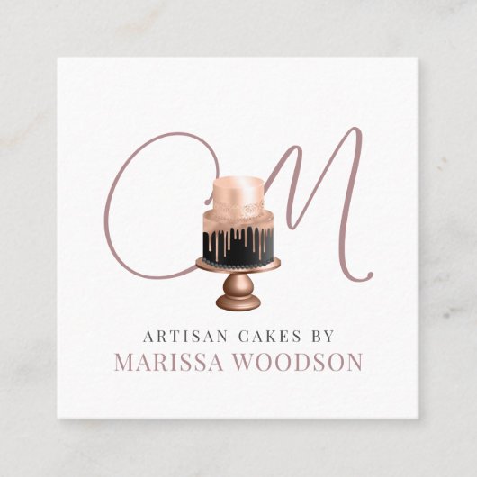Baker Pastry Chef Pink Elegant Cake Vierkante Visitekaartje (Voorkant)