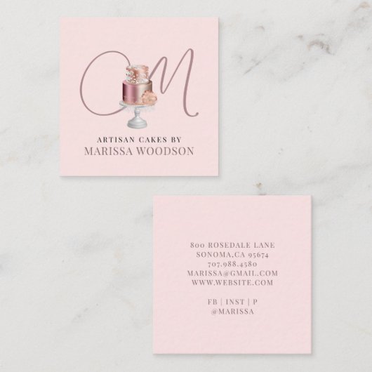 Baker Pastry Chef Pink Elegant Cake Vierkante Visitekaartje (Voorkant / Achterkant)