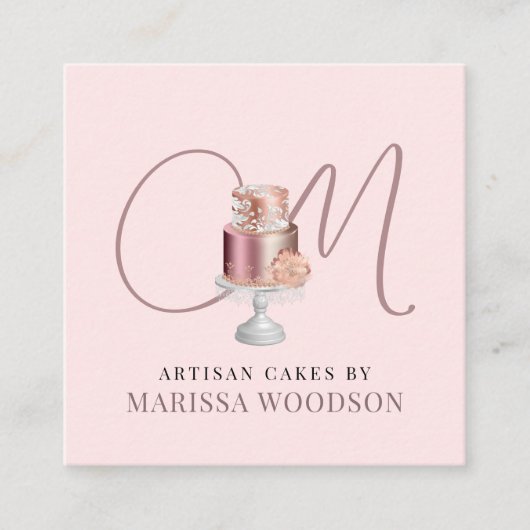 Baker Pastry Chef Pink Elegant Cake Vierkante Visitekaartje (Voorkant)