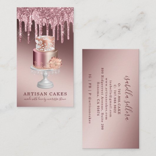 Baker Pastry Chef Roos Gold Glitter Doos met glitt Visitekaartje (Voorkant / Achterkant)