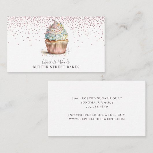 Baker Pastry Chef Roos Gouden Glitter Visitekaartje (Voorkant / Achterkant)