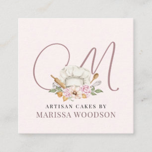 Baker Pastry Chef roze Elegant Bakkergereedschap Vierkante Visitekaartje