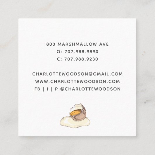 Baker Pastry Chef Sugar Flour Egg Vierkante Visitekaartje (Achterkant)