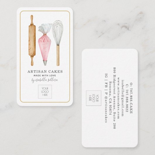 Baker Pastry Chef Tools Logo Visitekaartje (Voorkant / Achterkant)