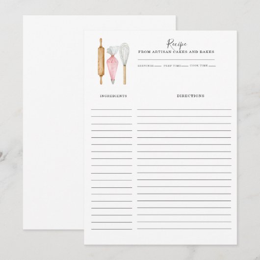 Baker Pastry Chef Utensils Recipe Card Template Notitiekaartje (Voorkant / Achterkant)