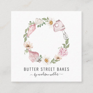Baker Pastry Chef Watercolor Utensils Floral Vierkante Visitekaartje