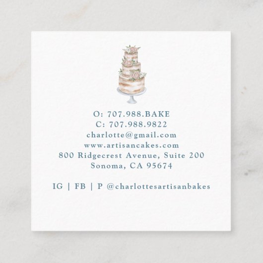 Baker Pastry Chef Waterverf Baker Vierkante Visitekaartje (Achterkant)