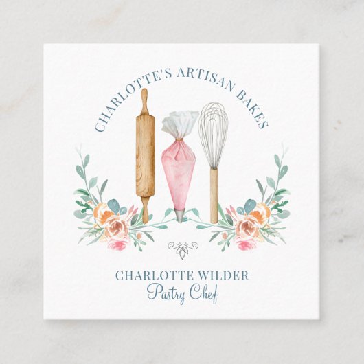 Baker Pastry Chef Waterverf Baker Vierkante Visitekaartje (Voorkant)