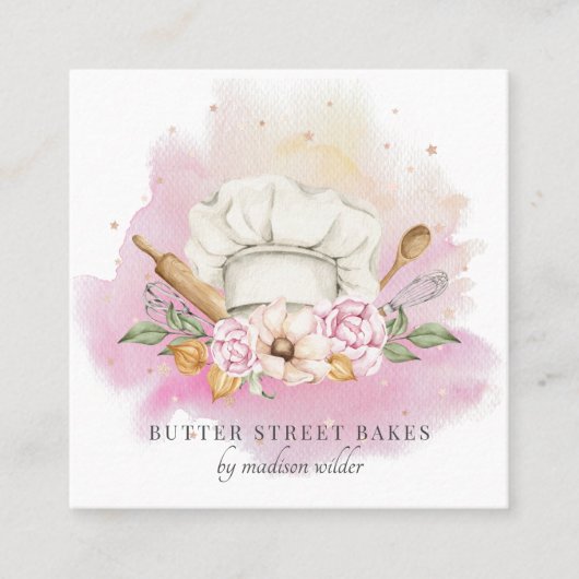 Baker Pastry Chef Waterverf Bakery Vierkante Visitekaartje (Voorkant)
