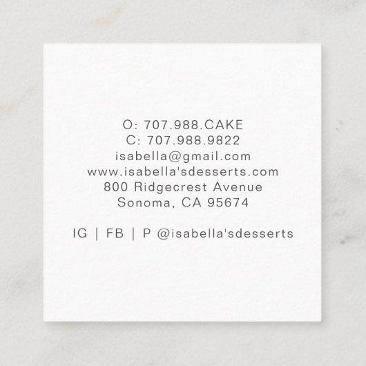 Baker Pastry Chef Waterverf Baking Ingrediënten Vierkante Visitekaartje (Achterkant)