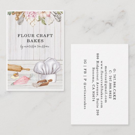 Baker Pastry Chef Waterverf Baking Tools Business Visitekaartje (Voorkant / Achterkant)