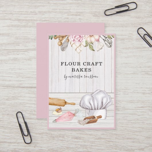 Baker Pastry Chef Waterverf Baking Tools Business Visitekaartje (Voorkant / Achterkant in situ)