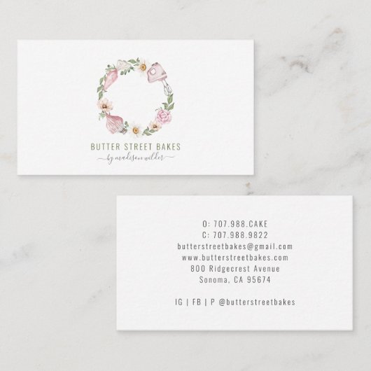 Baker Pastry Chef Waterverf Baking Tools Floral Visitekaartje (Voorkant / Achterkant)