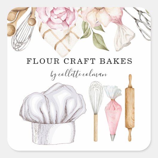 Baker Pastry Chef Waterverf Baking Tools Square S Vierkante Sticker (Voorkant)