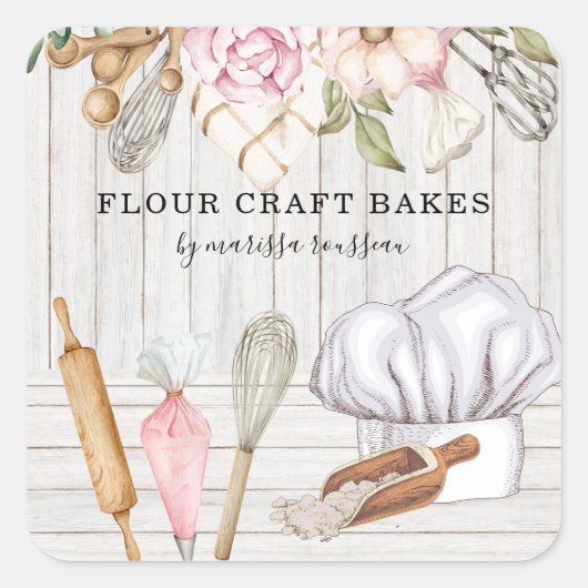 Baker Pastry Chef Waterverf Baking Tools Vierkante Sticker (Voorkant)