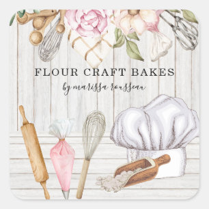 Baker Pastry Chef Waterverf Baking Tools Vierkante Sticker