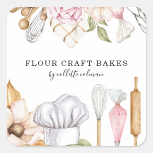 Baker Pastry Chef Waterverf Baking Tools Vierkante Sticker