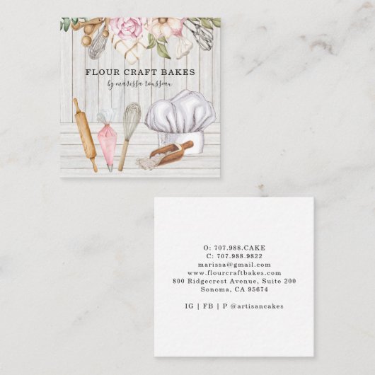 Baker Pastry Chef Waterverf Baking Tools Vierkante Visitekaartje (Voorkant / Achterkant)