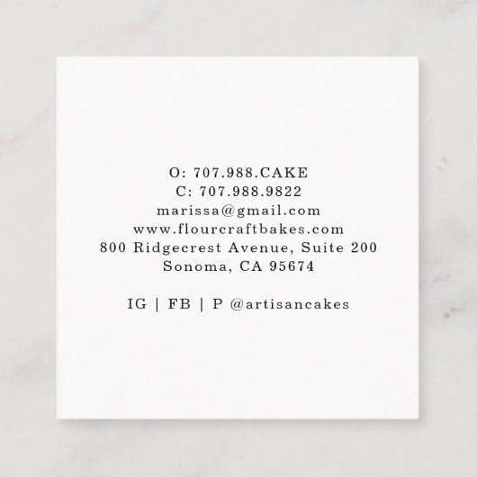 Baker Pastry Chef Waterverf Baking Tools Vierkante Visitekaartje (Achterkant)