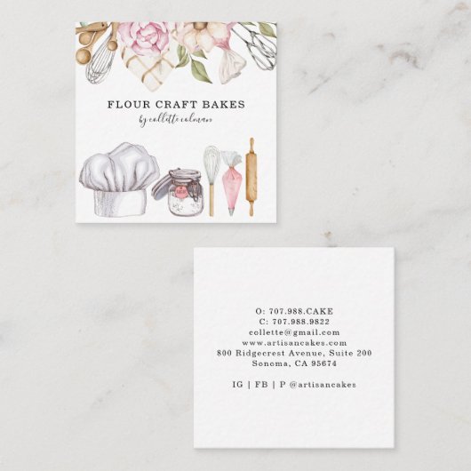 Baker Pastry Chef Waterverf Baking Tools Vierkante Visitekaartje (Voorkant / Achterkant)