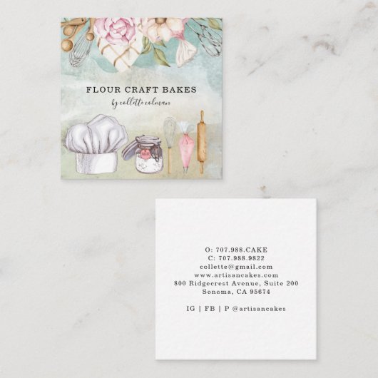 Baker Pastry Chef Waterverf Baking Tools Vierkante Visitekaartje (Voorkant / Achterkant)